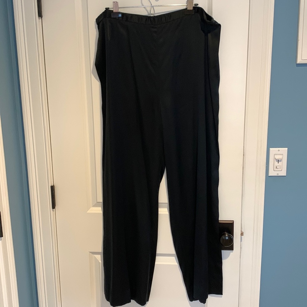 Custom Made Black Satin, Wide Leg Pants, Size is approximately 2X.